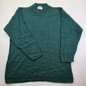 Mathias Womens Emerald Green Mock Neck Textured Knit Sweater Made in USA Large